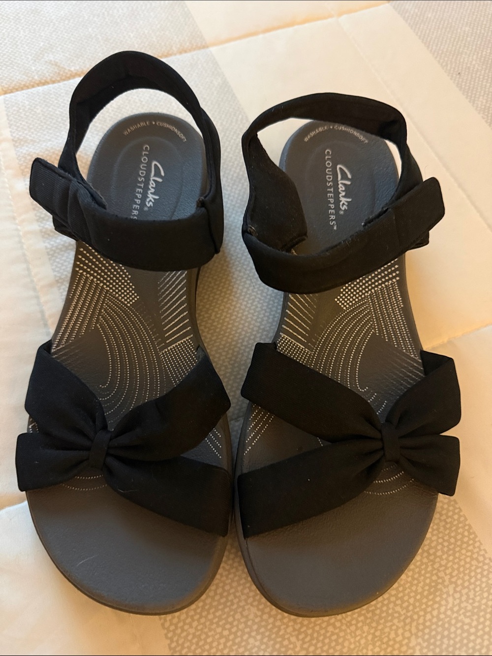 Clarks Black Bow Cloudsteppers Ankle-Strap Sandals